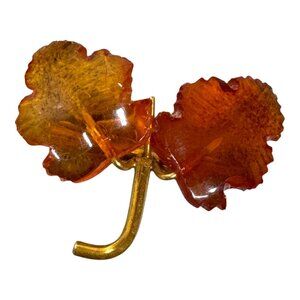 Vtg KD8 Gold Carved Amber Leaf Brooch Artisan Handcrafted Autumn Botanical Pin